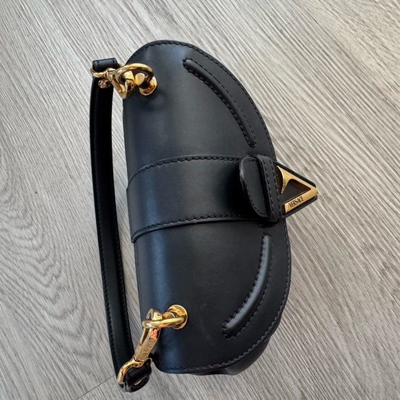 Authentic Versace Virtus Black Leather Shoulder Bag with Gold Accents - Picture 11 of 15